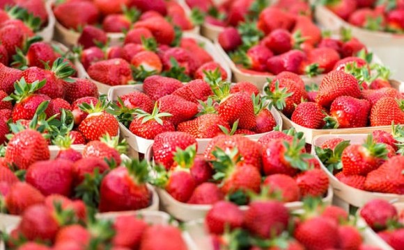 Erdbeeren, schale, holz